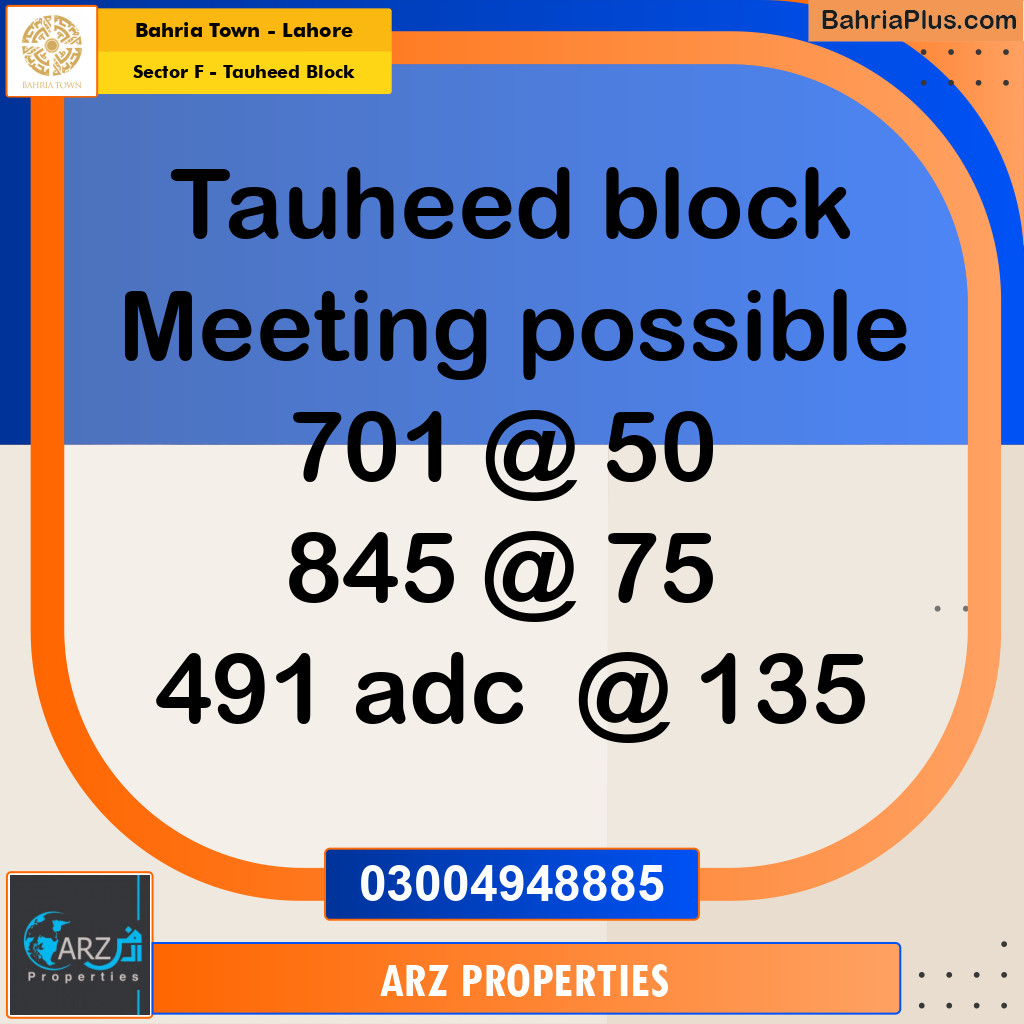 Residential Plot for Sale in Sector F - Tauheed Block -  Bahria Town, Lahore - (BP-178313)