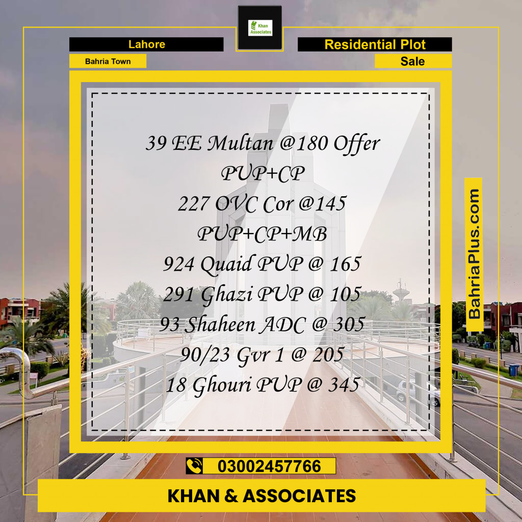 Residential Plot for Sale in Sector D - EE Multan Block -  Bahria Town, Lahore - (BP-178318)