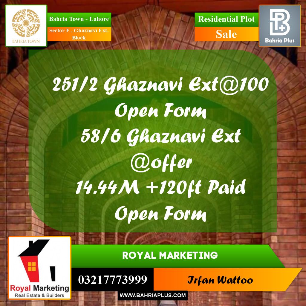Residential Plot for Sale in Sector F - Ghaznavi Ext. Block -  Bahria Town, Lahore - (BP-178343)