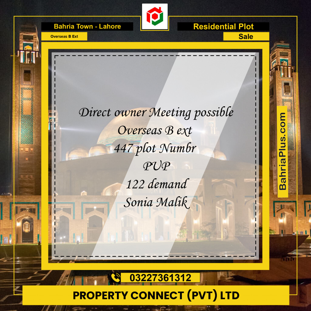 Residential Plot for Sale in Overseas B Ext -  Bahria Town, Lahore - (BP-178369)