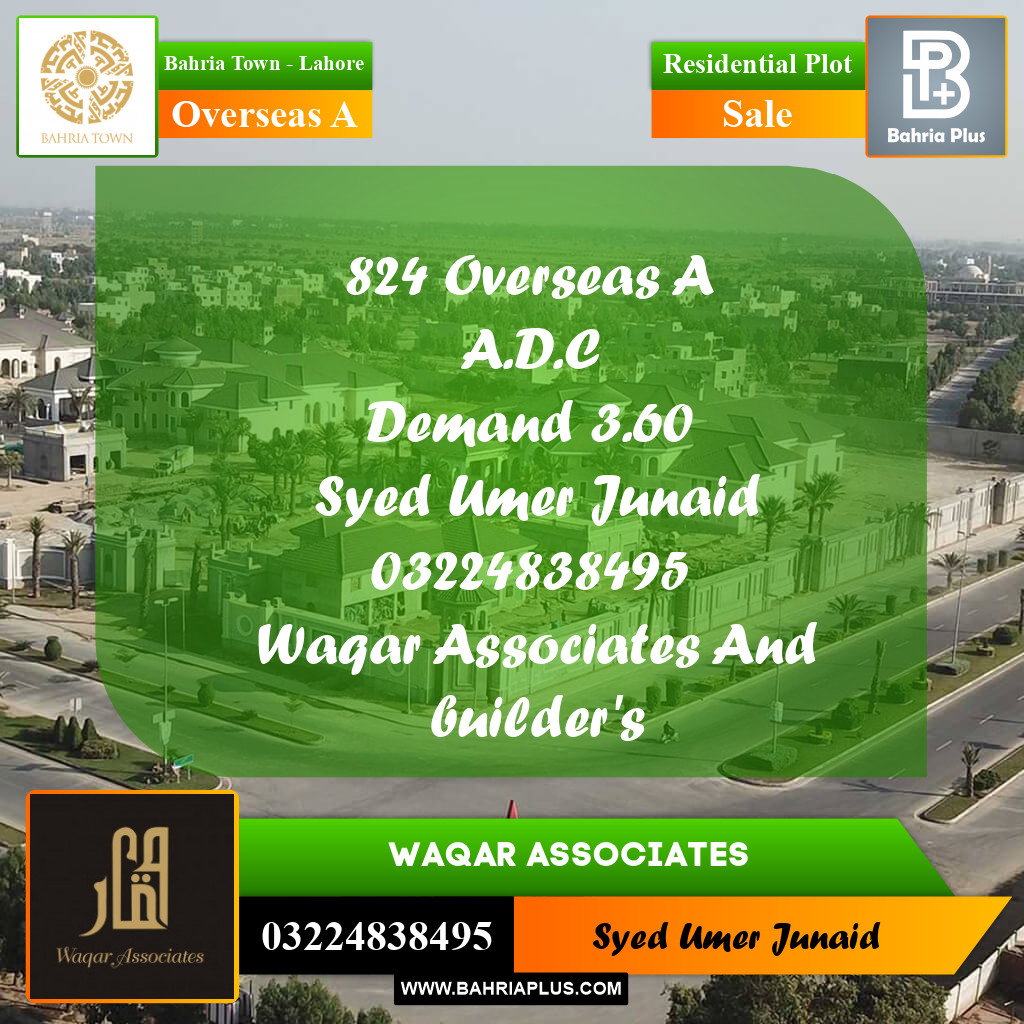 Residential Plot for Sale in Overseas A - Bahria Town, Lahore - (BP-178398)