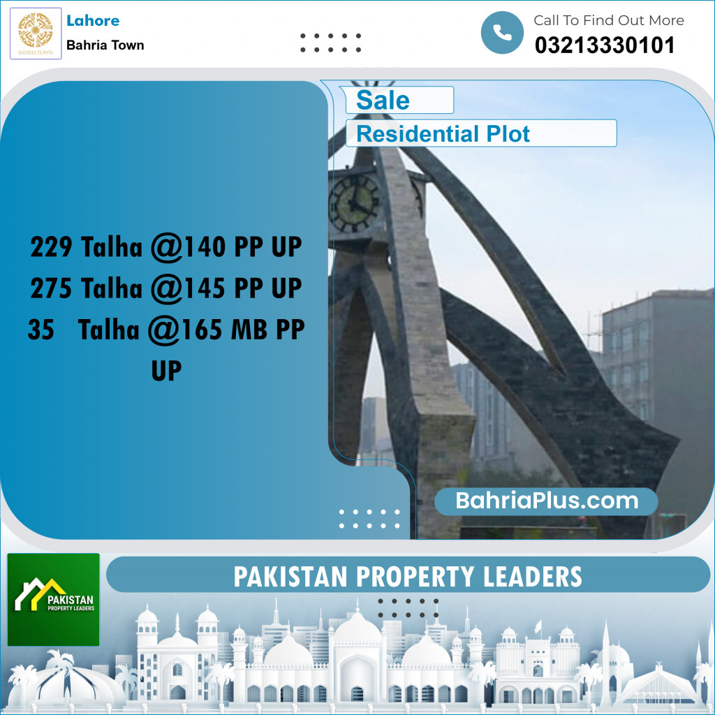 Residential Plot for Sale in Sector F - Talha Block - Bahria Town, Lahore - (BP-178417)