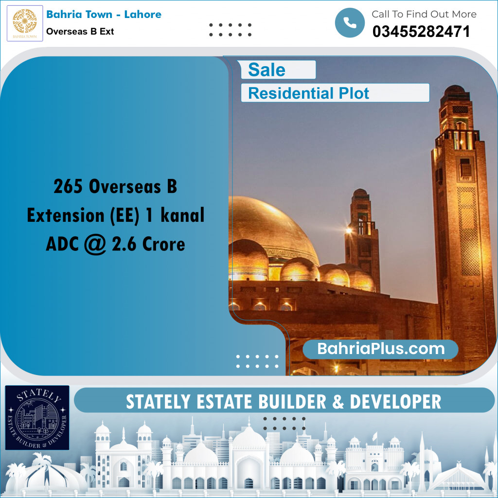 Residential Plot for Sale in Overseas B Ext -  Bahria Town, Lahore - (BP-178462)