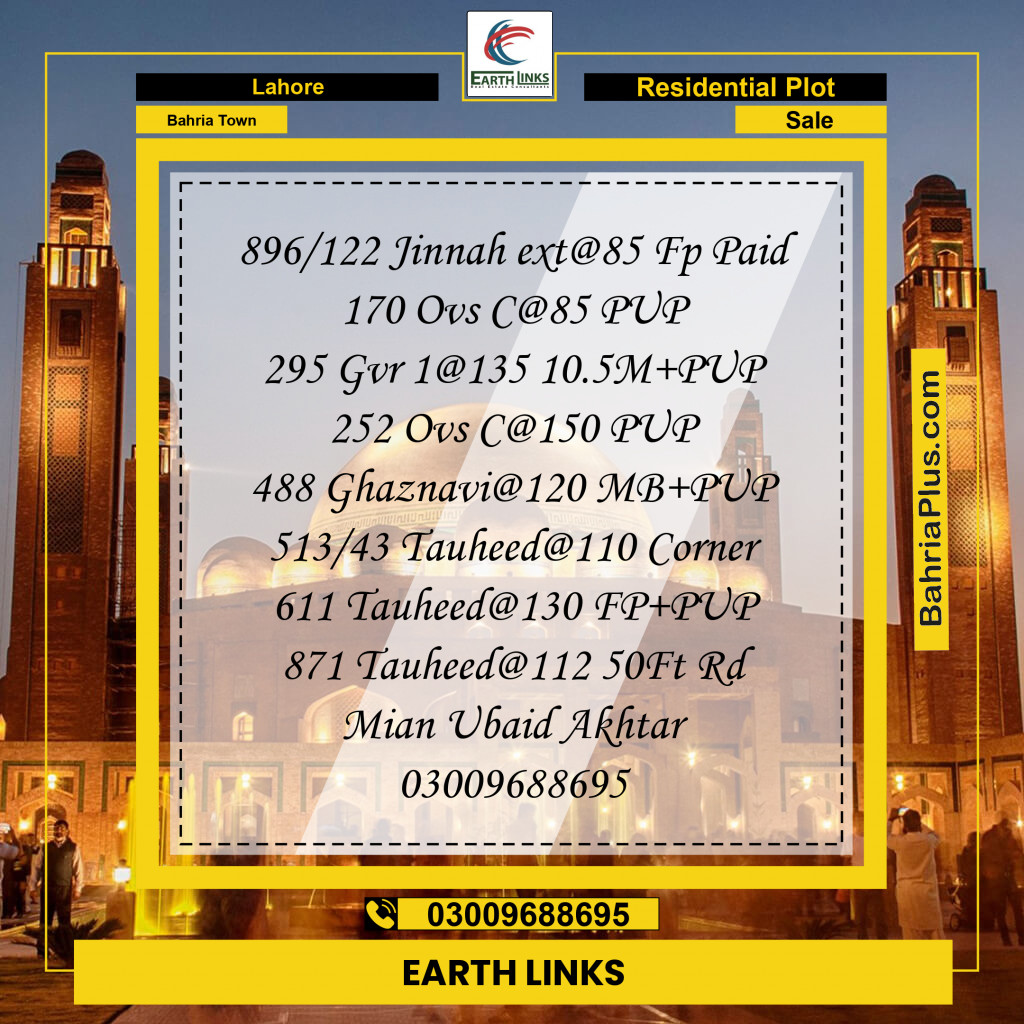 Residential Plot for Sale in Sector E - Jinnah Ext. Block - Bahria Town, Lahore - (BP-178463)