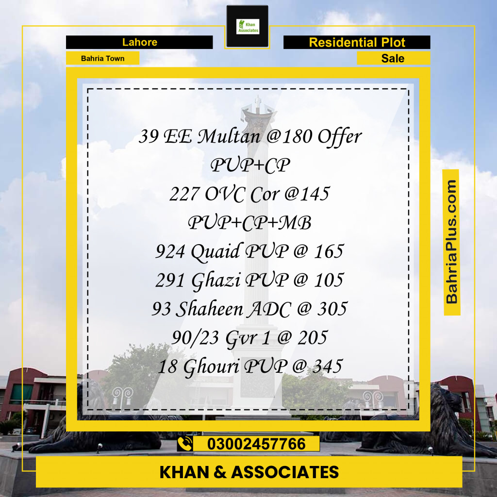 Residential Plot for Sale in Sector D - EE Multan Block -  Bahria Town, Lahore - (BP-178464)