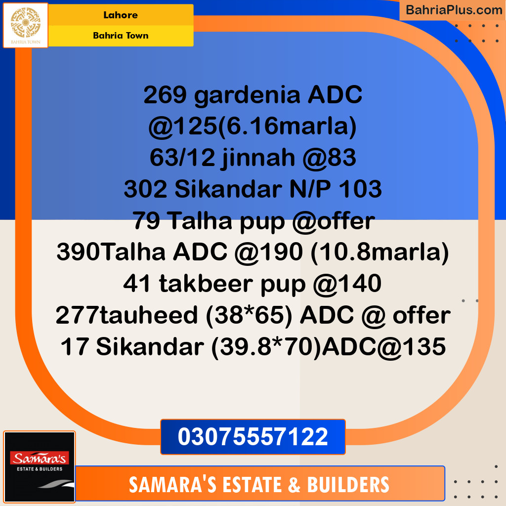 Residential Plot for Sale in Sector C - Gardenia 1 -  Bahria Town, Lahore - (BP-178590)