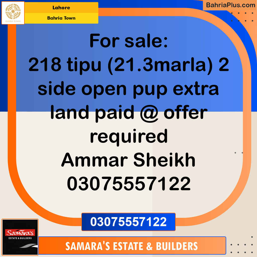 Residential Plot for Sale in Sector F - Tipu Sultan Block -  Bahria Town, Lahore - (BP-178597)