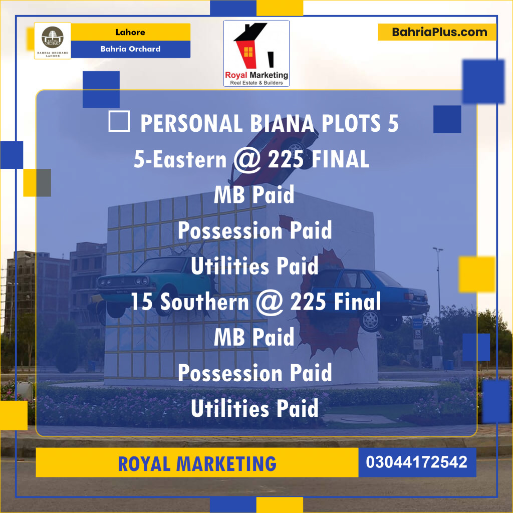 Residential Plot for Sale in Phase 1 - Eastern District - Bahria Orchard, Lahore - (BP-178634)