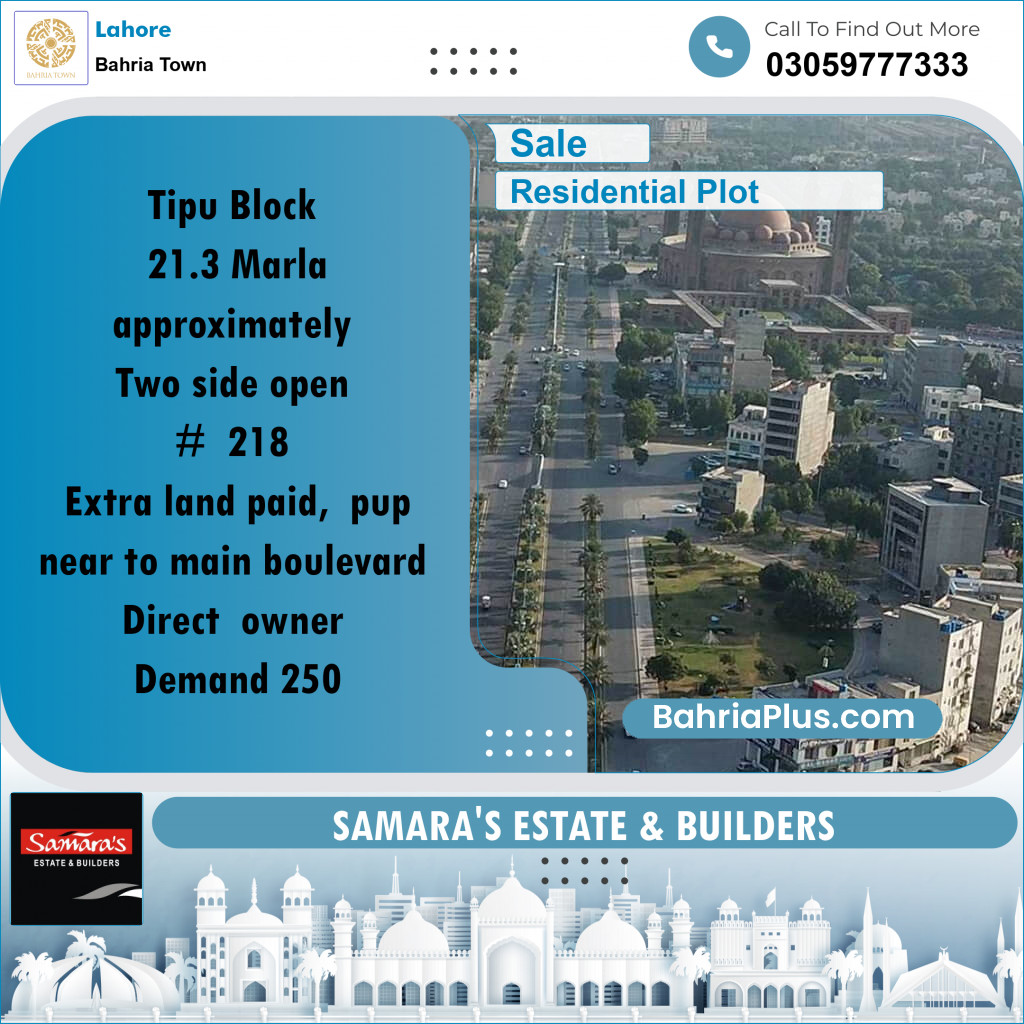 Residential Plot for Sale in Sector F - Tipu Sultan Block -  Bahria Town, Lahore - (BP-178639)