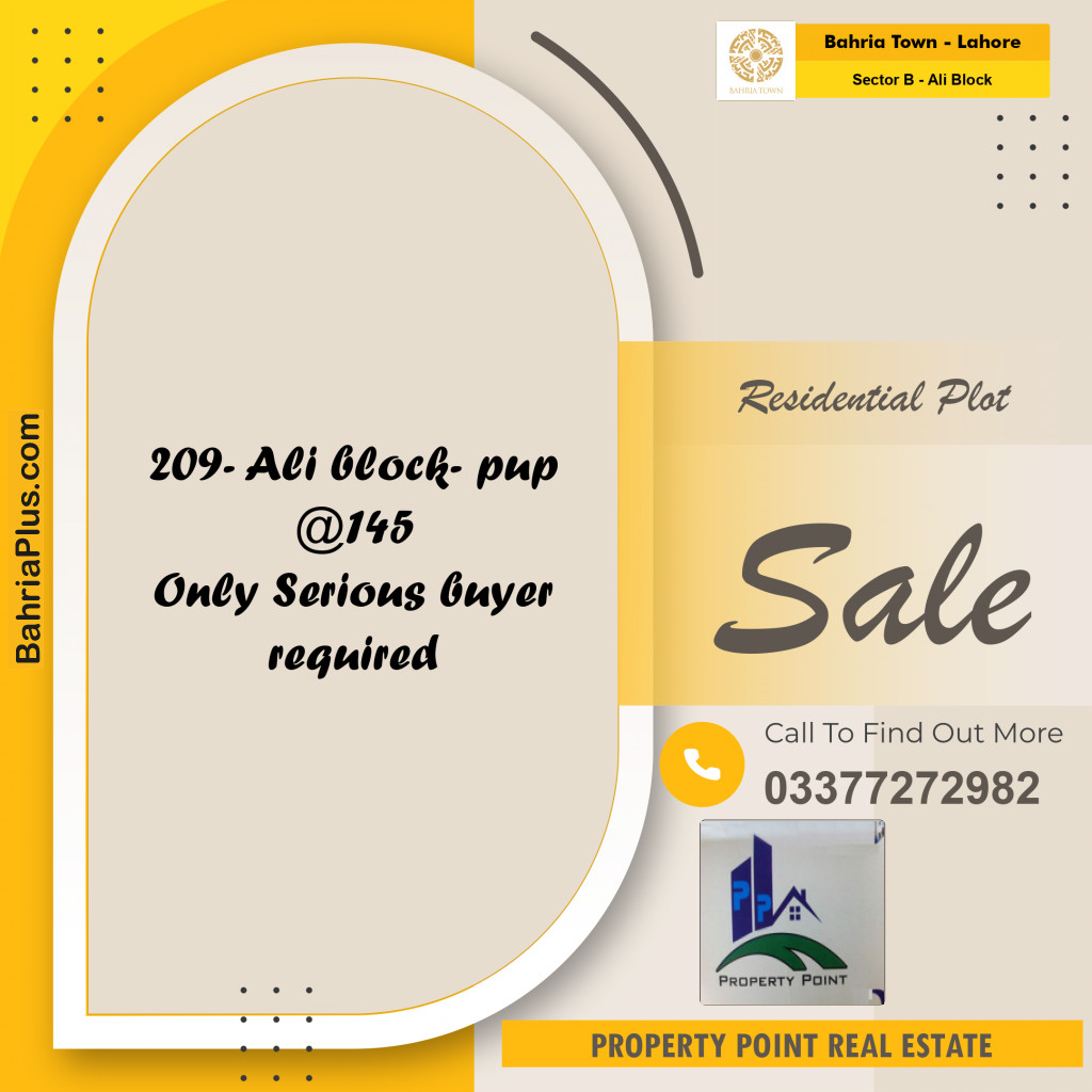 Residential Plot for Sale in Sector B - Ali Block -  Bahria Town, Lahore - (BP-178679)