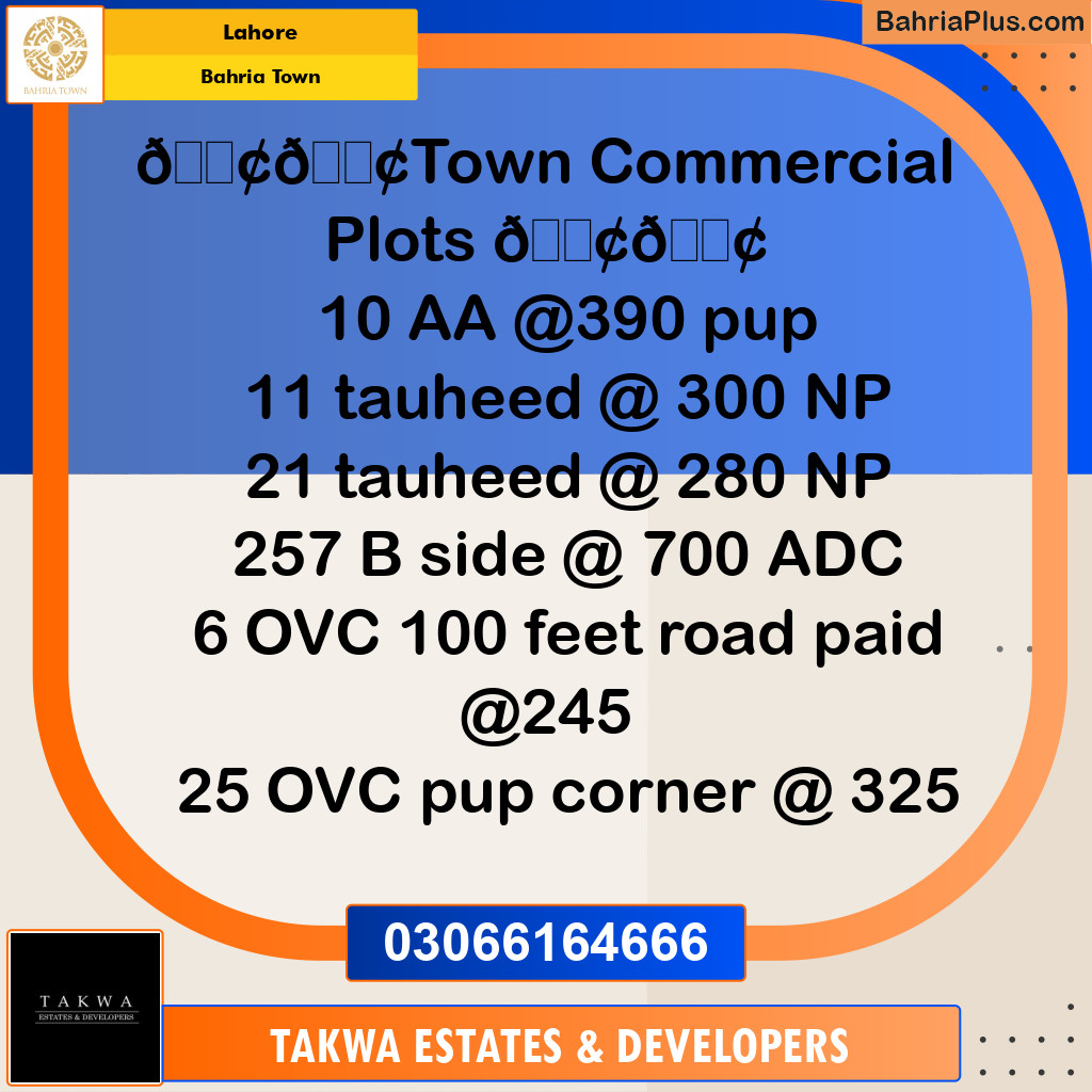 Residential Plot for Sale in Sector F - Tauheed Commercial -  Bahria Town, Lahore - (BP-178691)
