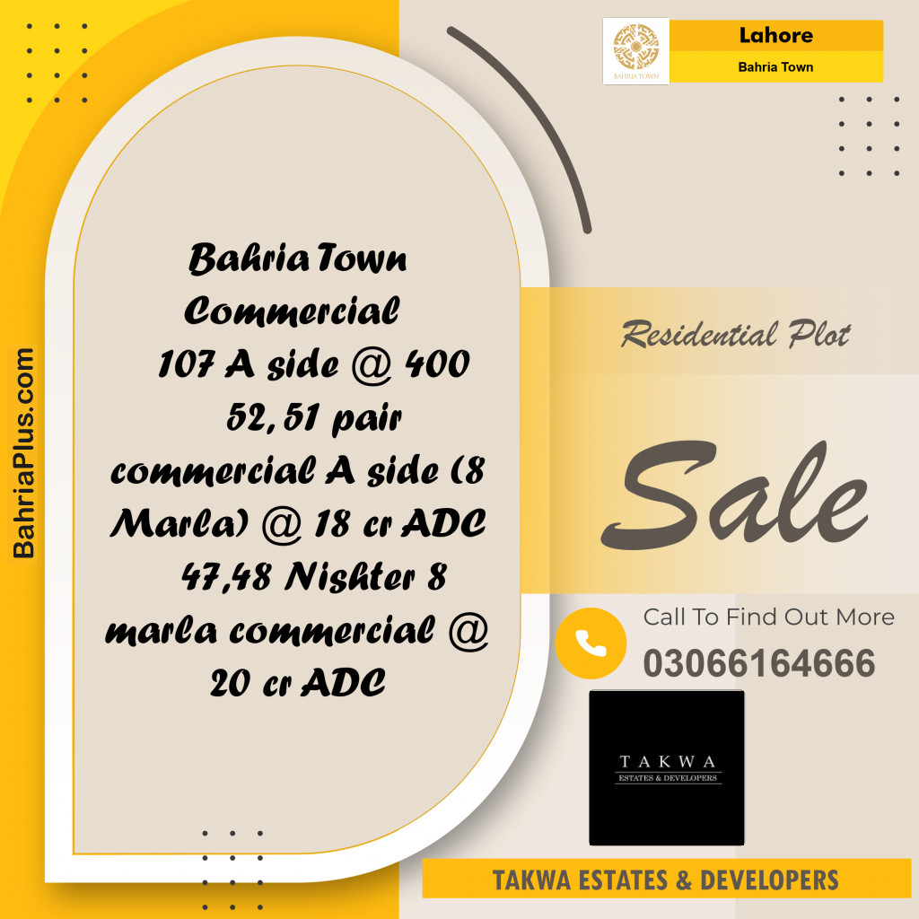 Residential Plot for Sale in Sector C - A Side -  Bahria Town, Lahore - (BP-178700)