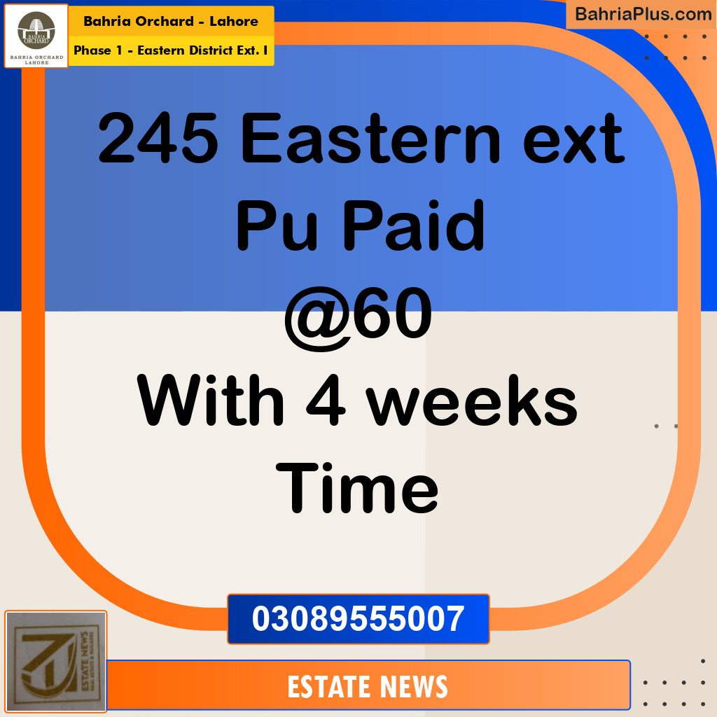 Residential Plot for Sale in Phase 1 - Eastern District Ext. I - Bahria Orchard, Lahore - (BP-178740)