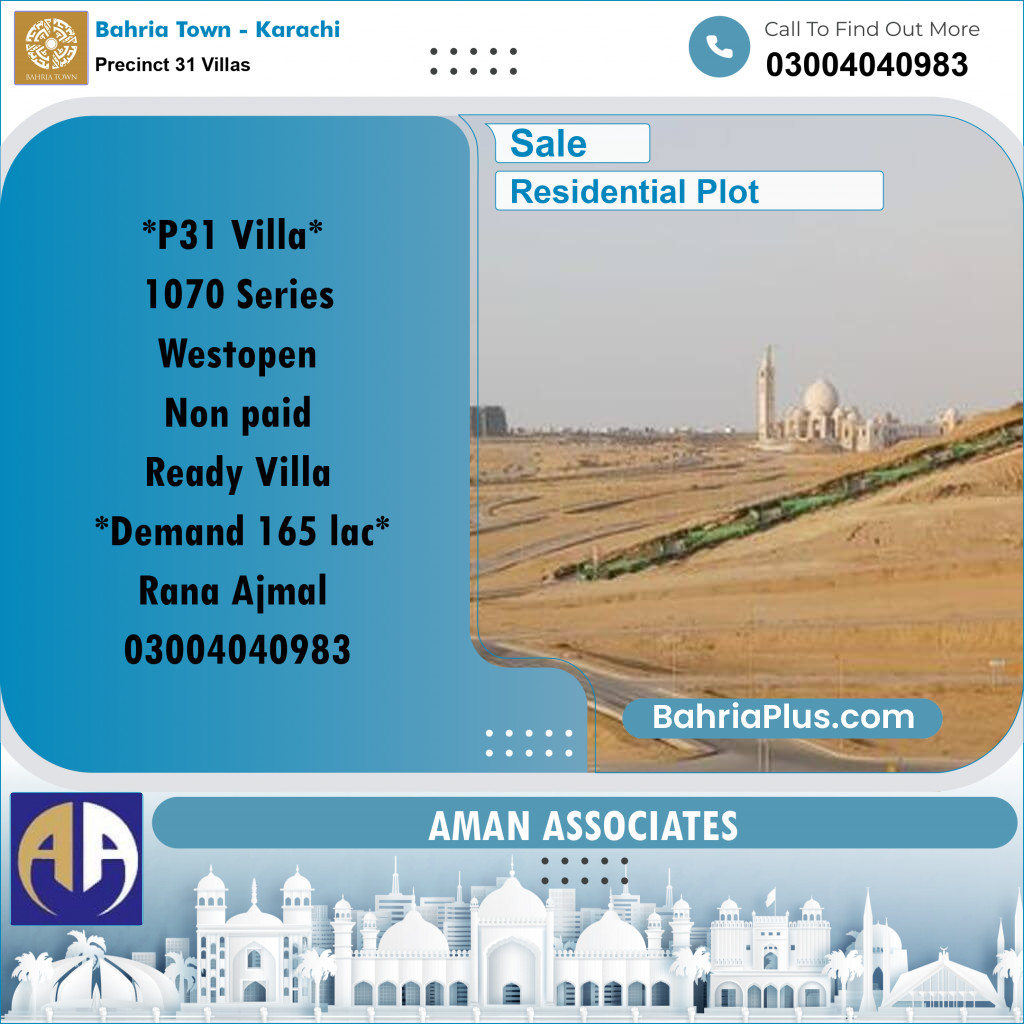 Residential Plot for Sale in Precinct 31 Villas - Bahria Town, Karachi - (BP-178756)