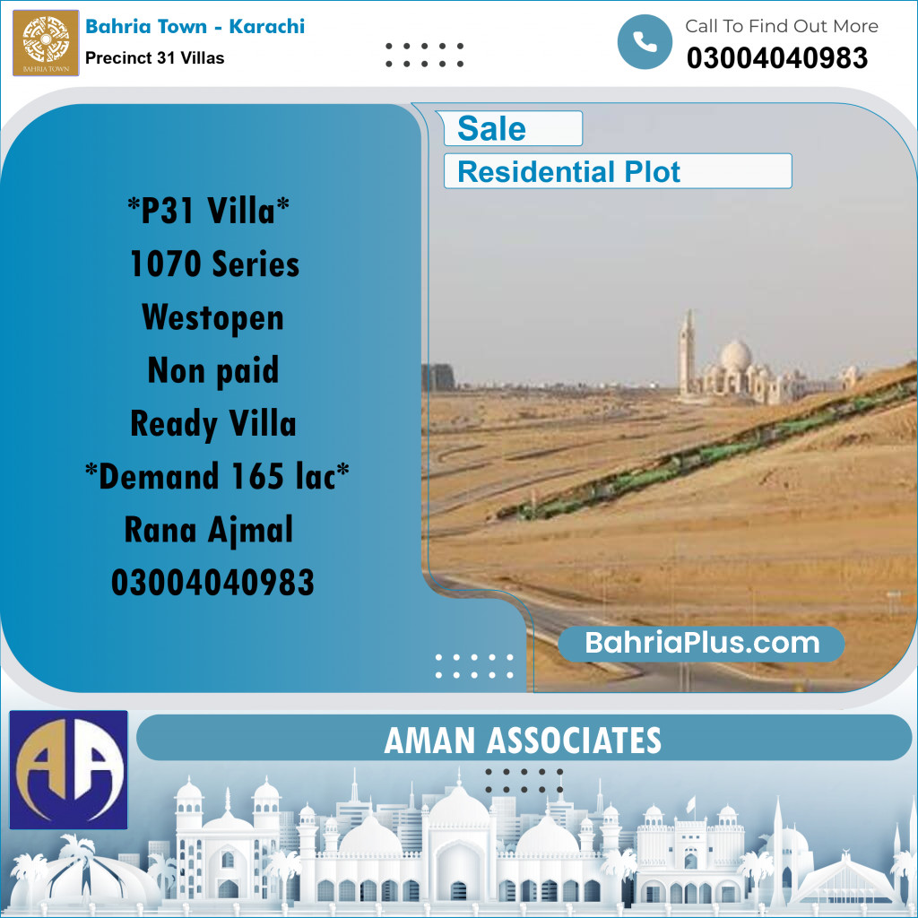 Residential Plot for Sale in Precinct 31 Villas -  Bahria Town, Karachi - (BP-178756)