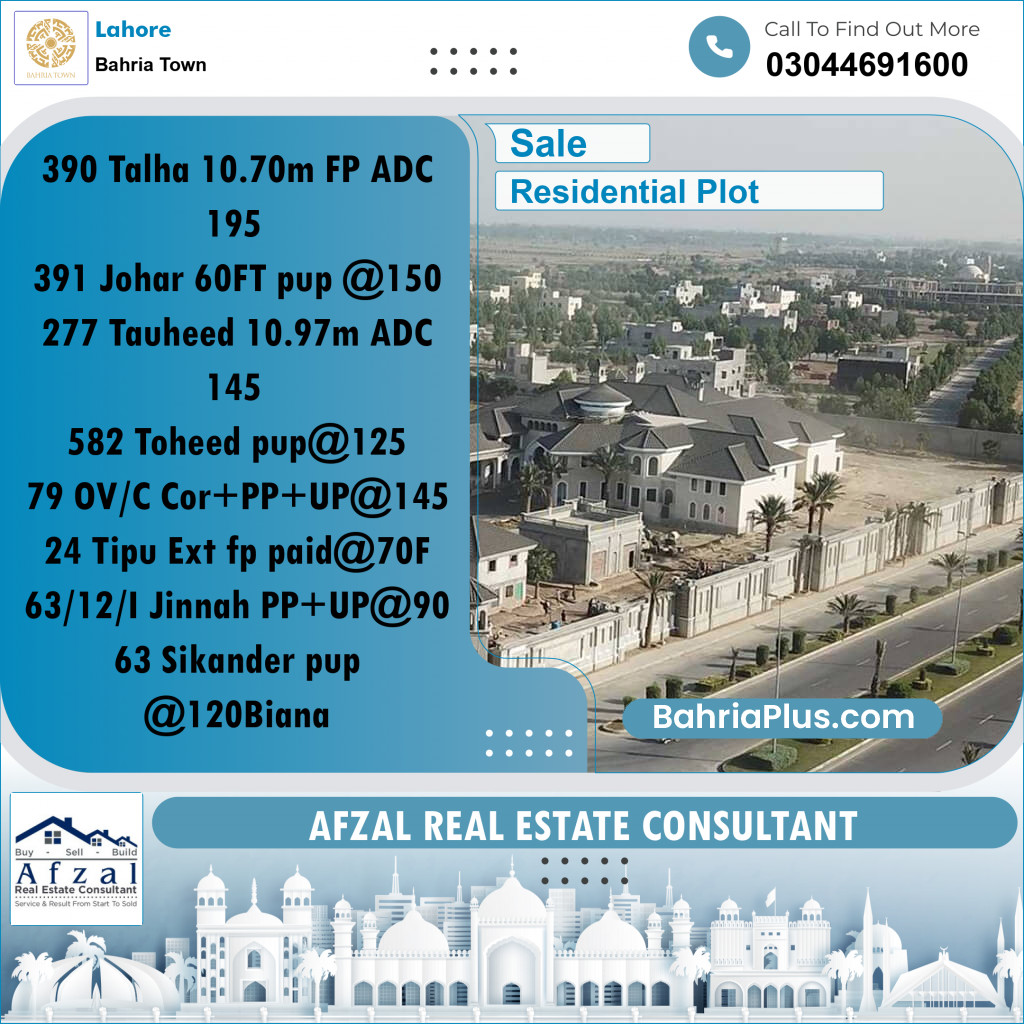 Residential Plot for Sale in Sector F - Talha Block -  Bahria Town, Lahore - (BP-178764)