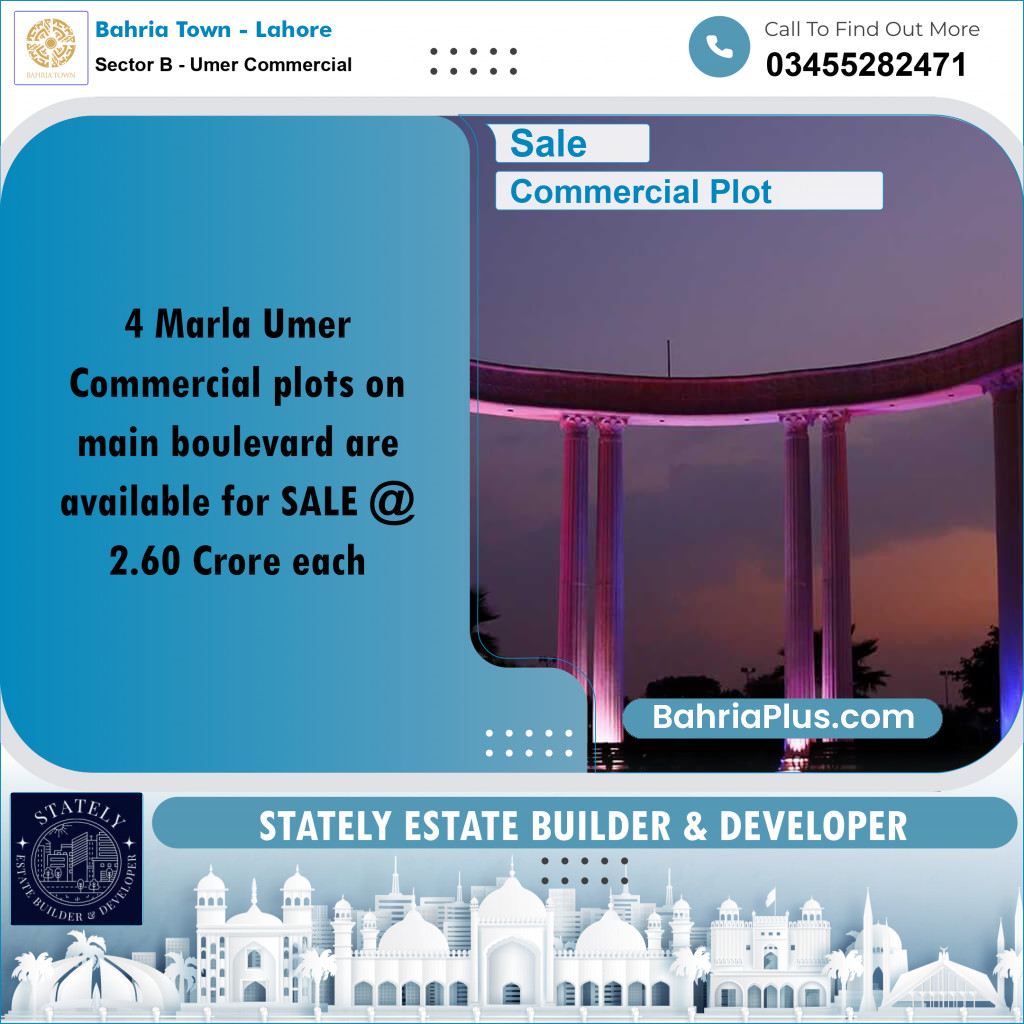 Commercial Plot for Sale in Sector B - Umer Commercial - Bahria Town, Lahore - (BP-178786)