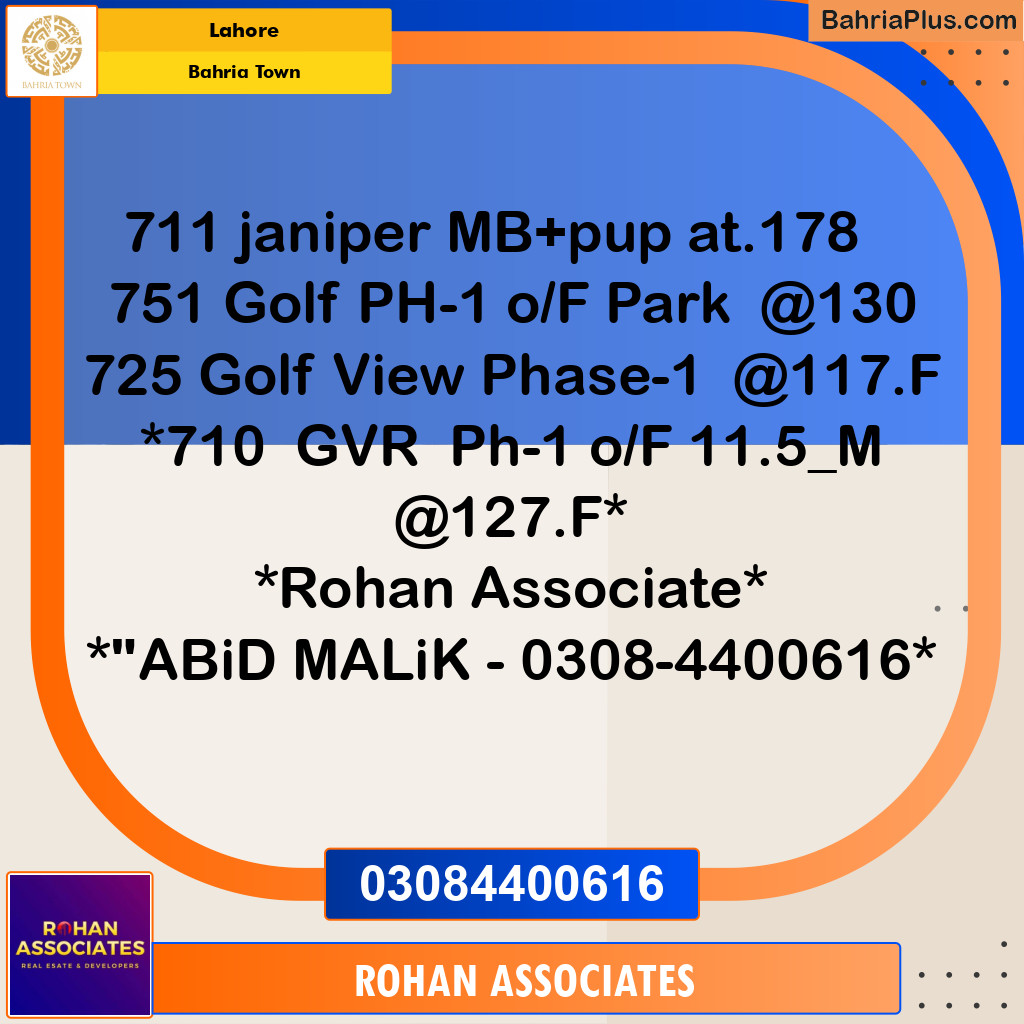 Residential Plot for Sale in Golf Phase 1 -  Bahria Town, Lahore - (BP-178812)