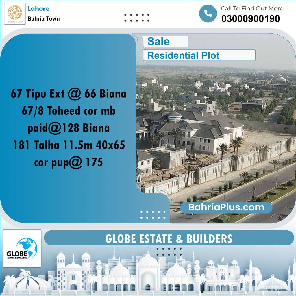Residential Plot for Sale in Sector F - Tipu Sultan Ext. -  Bahria Town, Lahore - (BP-178817)