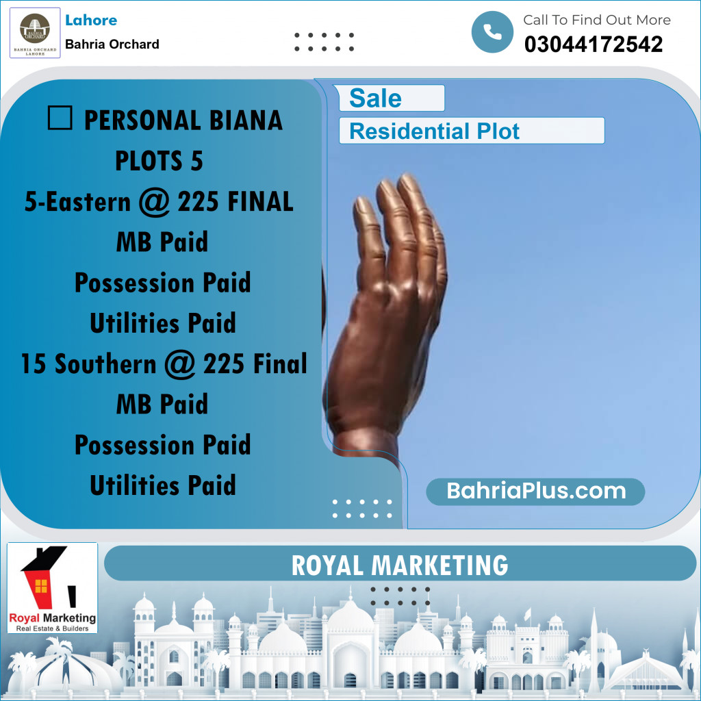 Residential Plot for Sale in Bahria Orchard, Lahore - (BP-178824)