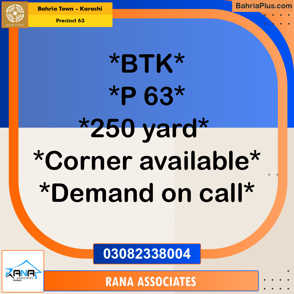 Residential Plot for Sale in Precinct 63 -  Bahria Town, Karachi - (BP-178868)