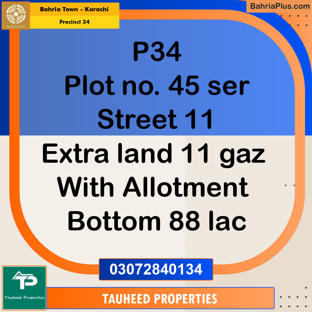 250 Sq. Yards Residential Plot for Sale in Precinct 34 -  Bahria Town, Karachi - (BP-178880)