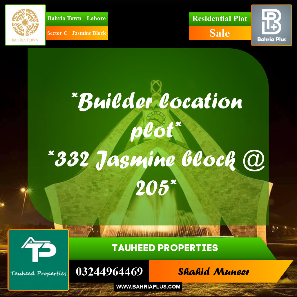 Residential Plot for Sale in Sector C - Jasmine Block - Bahria Town, Lahore - (BP-178883)