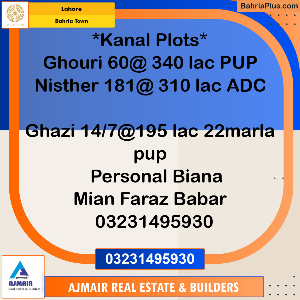 Residential Plot for Sale in Sector B - Ghouri Block -  Bahria Town, Lahore - (BP-178884)