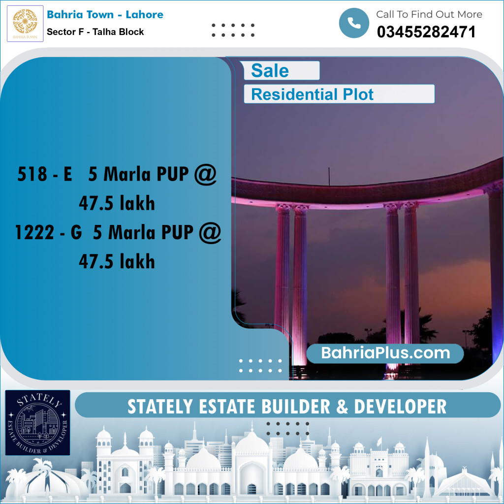 Residential Plot for Sale in Sector F - Talha Block -  Bahria Town, Lahore - (BP-178893)