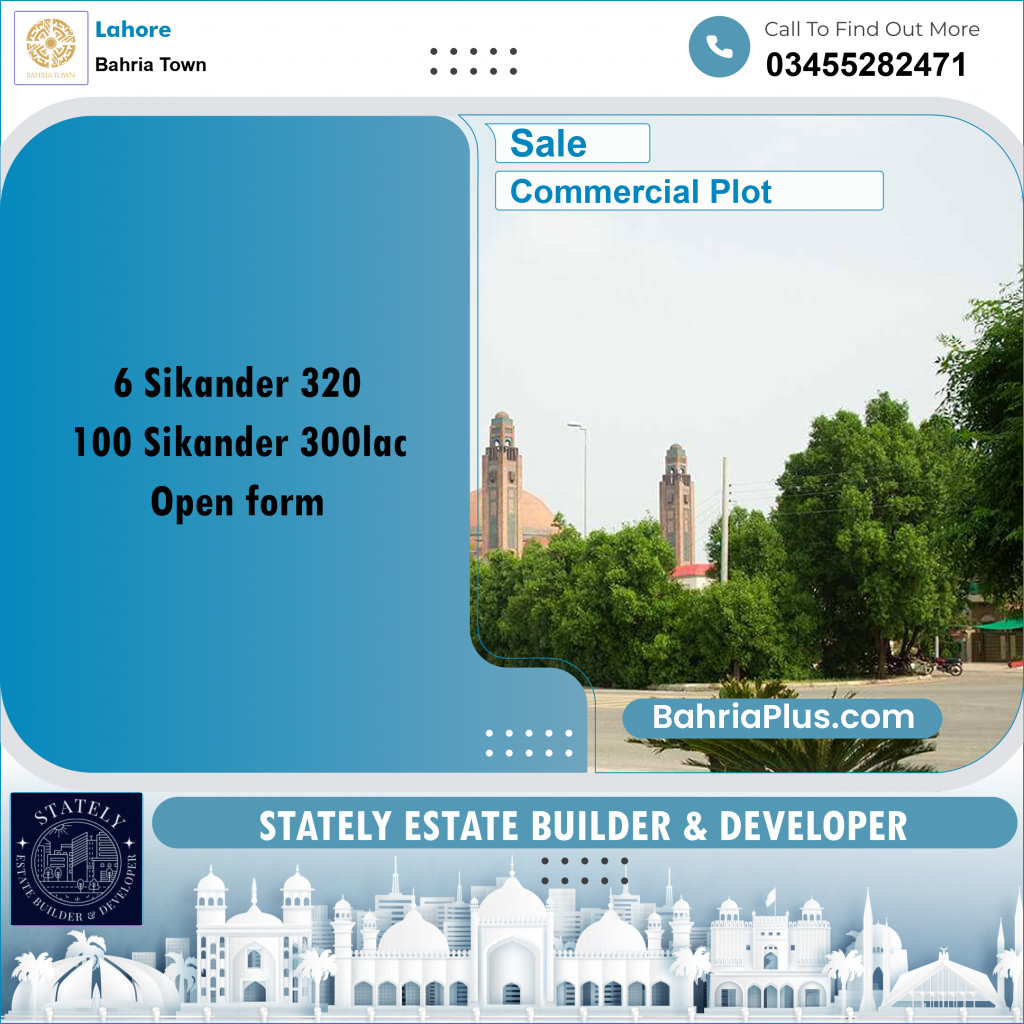 Commercial Plot for Sale in Sector F - Sikander Block -  Bahria Town, Lahore - (BP-178896)