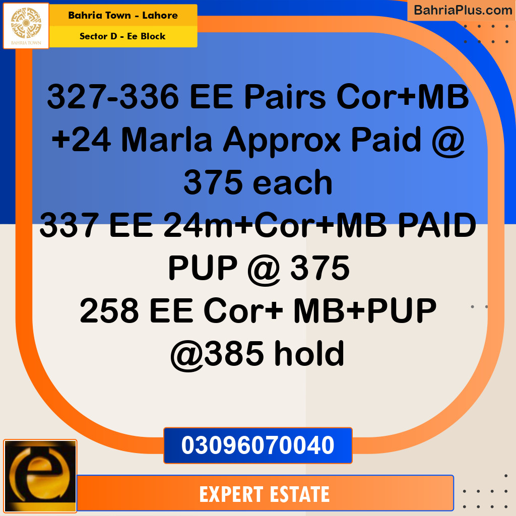 Residential Plot for Sale in Sector D - EE Block - Bahria Town, Lahore - (BP-178908)