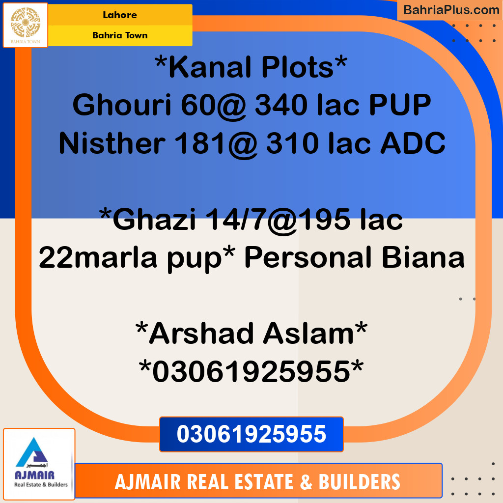 Residential Plot for Sale in Sector B - Ghouri Block -  Bahria Town, Lahore - (BP-178930)