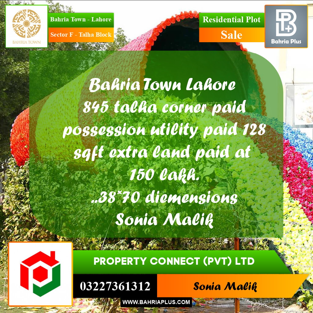 Residential Plot for Sale in Sector F - Talha Block -  Bahria Town, Lahore - (BP-178935)