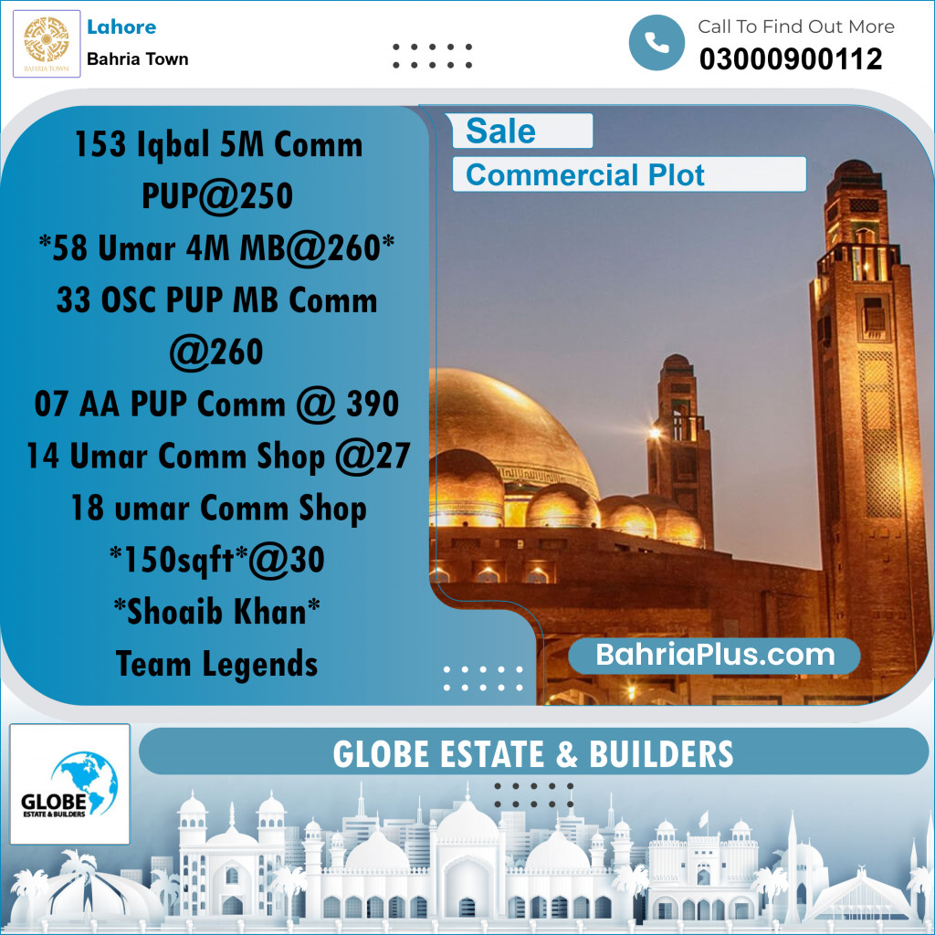 Commercial Plot for Sale in Sector E - Iqbal Block -  Bahria Town, Lahore - (BP-178945)