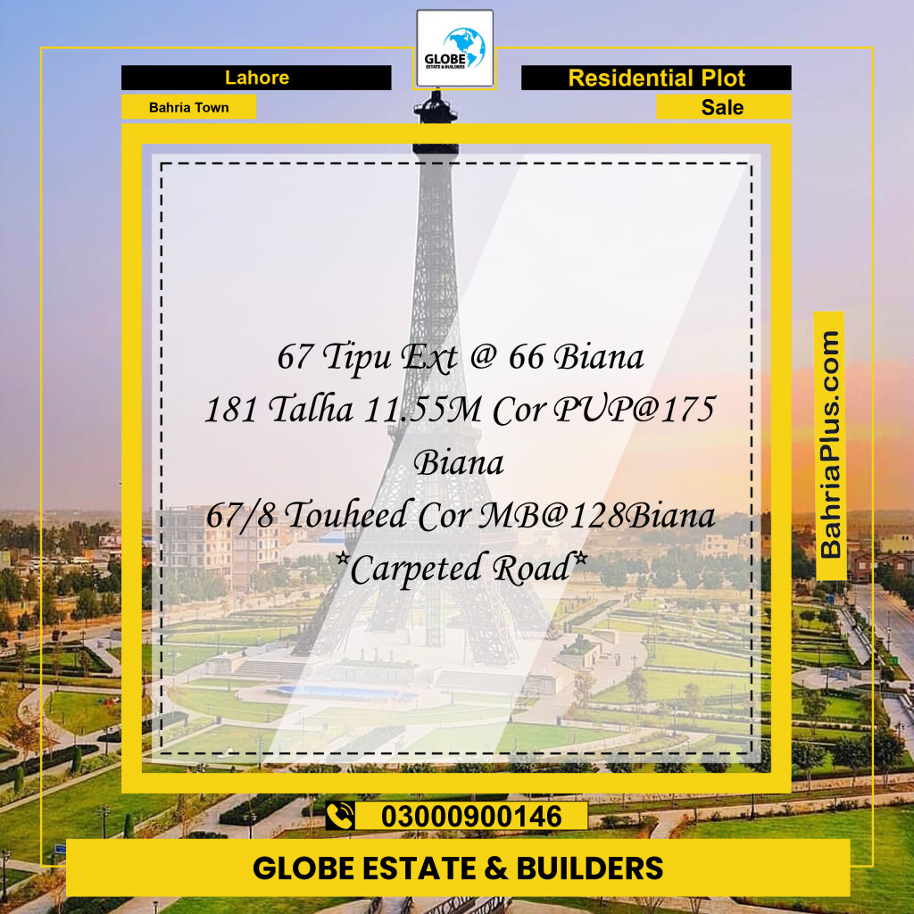 Residential Plot for Sale in Sector F - Tipu Sultan Ext. -  Bahria Town, Lahore - (BP-178993)