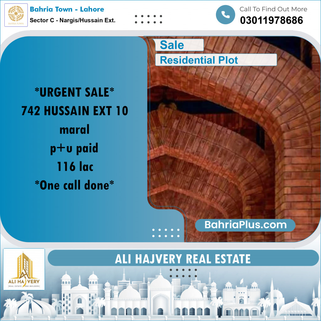 Residential Plot for Sale in Sector C - Nargis/Hussain Ext. -  Bahria Town, Lahore - (BP-179013)