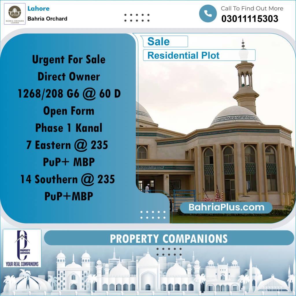 Residential Plot for Sale in Phase 4 - G6 Block - Bahria Orchard, Lahore - (BP-179028)