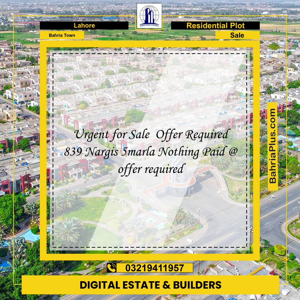 Residential Plot for Sale in Sector C - Nargis/Hussain Block -  Bahria Town, Lahore - (BP-179046)