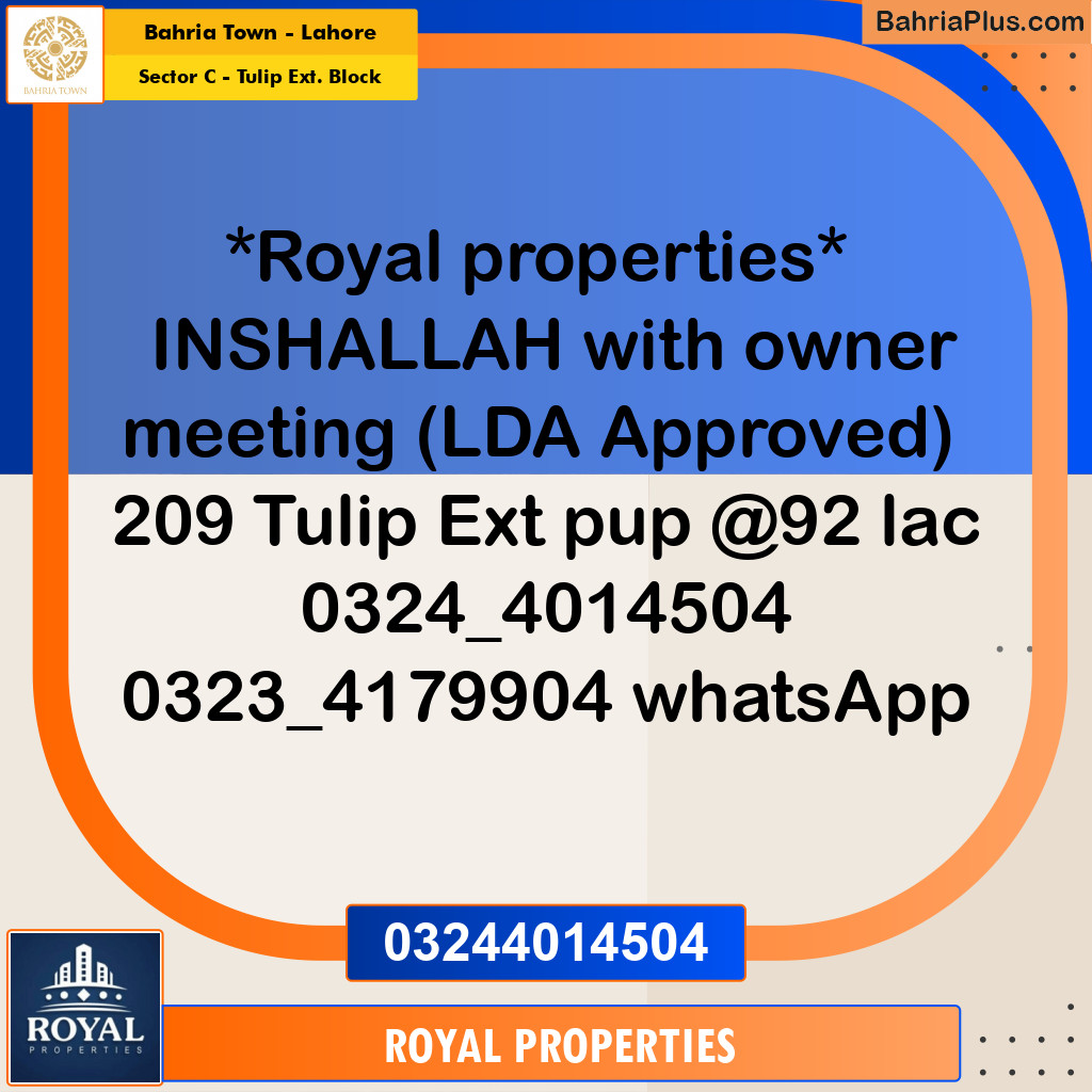 Residential Plot for Sale in Sector C - Tulip Ext. Block -  Bahria Town, Lahore - (BP-179067)