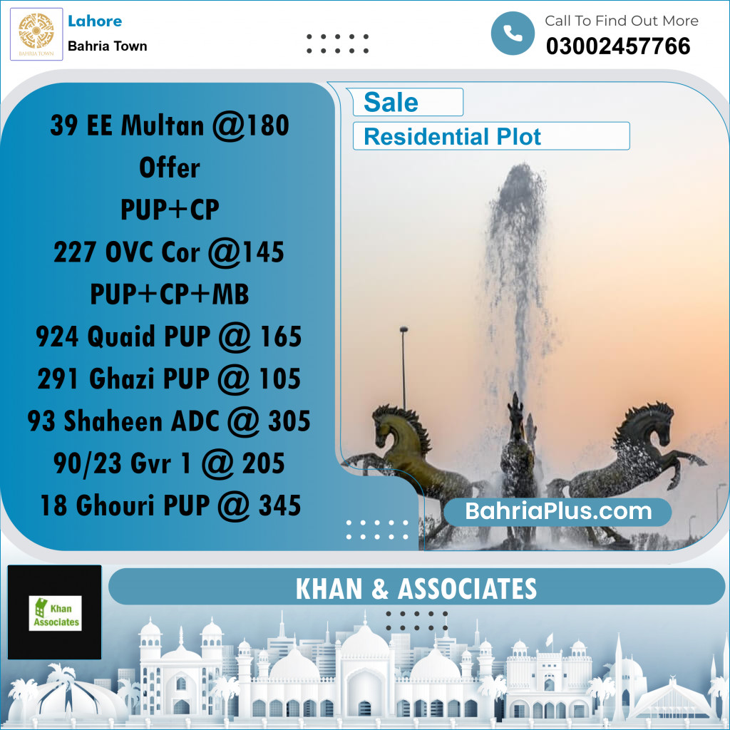 Residential Plot for Sale in Sector D - EE Multan Block - Bahria Town, Lahore - (BP-179074)