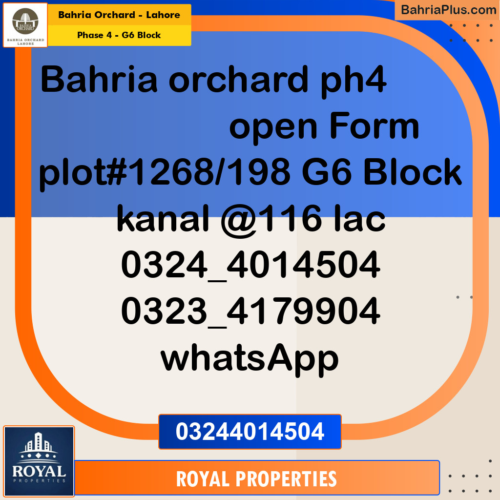 Residential Plot for Sale in Phase 4 - G6 Block - Bahria Orchard, Lahore - (BP-179084)