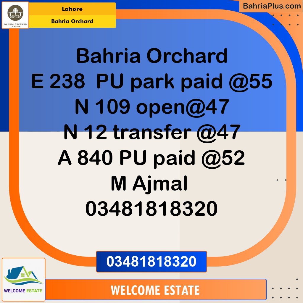 Residential Plot for Sale in Phase 2 - E Block - Bahria Orchard, Lahore - (BP-179086)