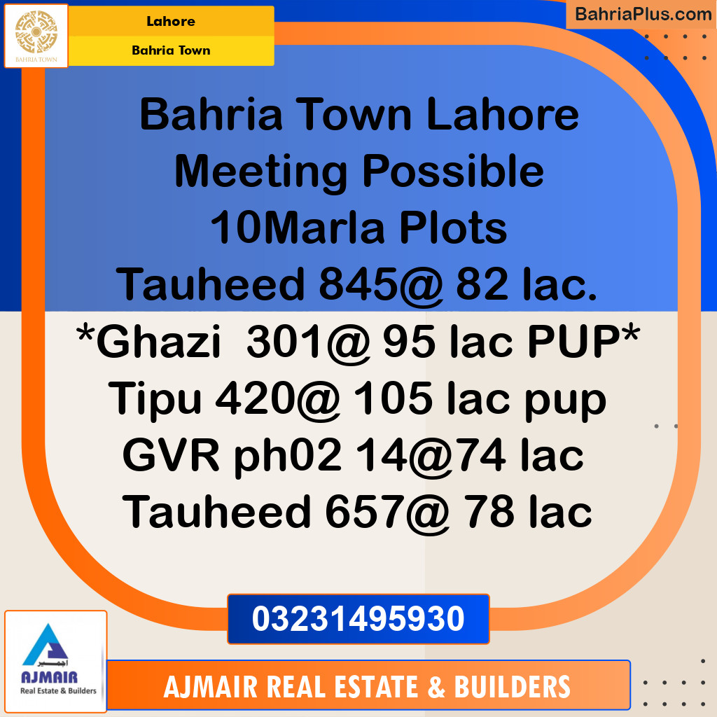 Residential Plot for Sale in Sector F - Tauheed Block -  Bahria Town, Lahore - (BP-179088)