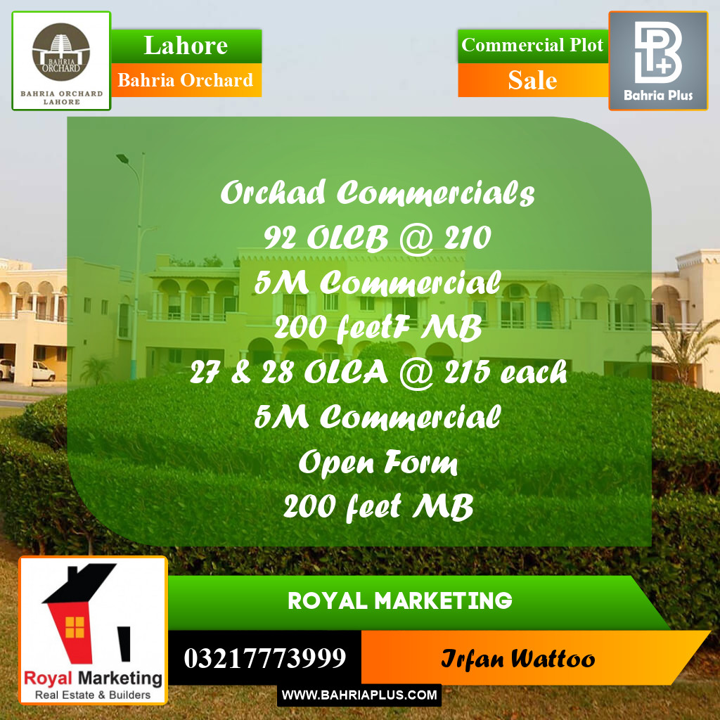 Commercial Plot for Sale in OLC B Commercial -  Bahria Orchard, Lahore - (BP-179094)