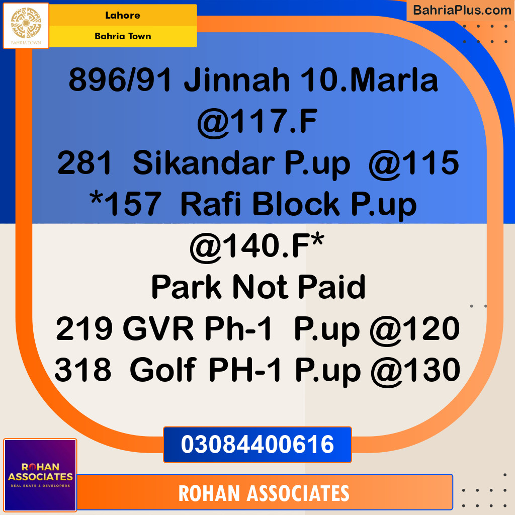 Residential Plot for Sale in Sector E - Jinnah Block - Bahria Town, Lahore - (BP-179106)