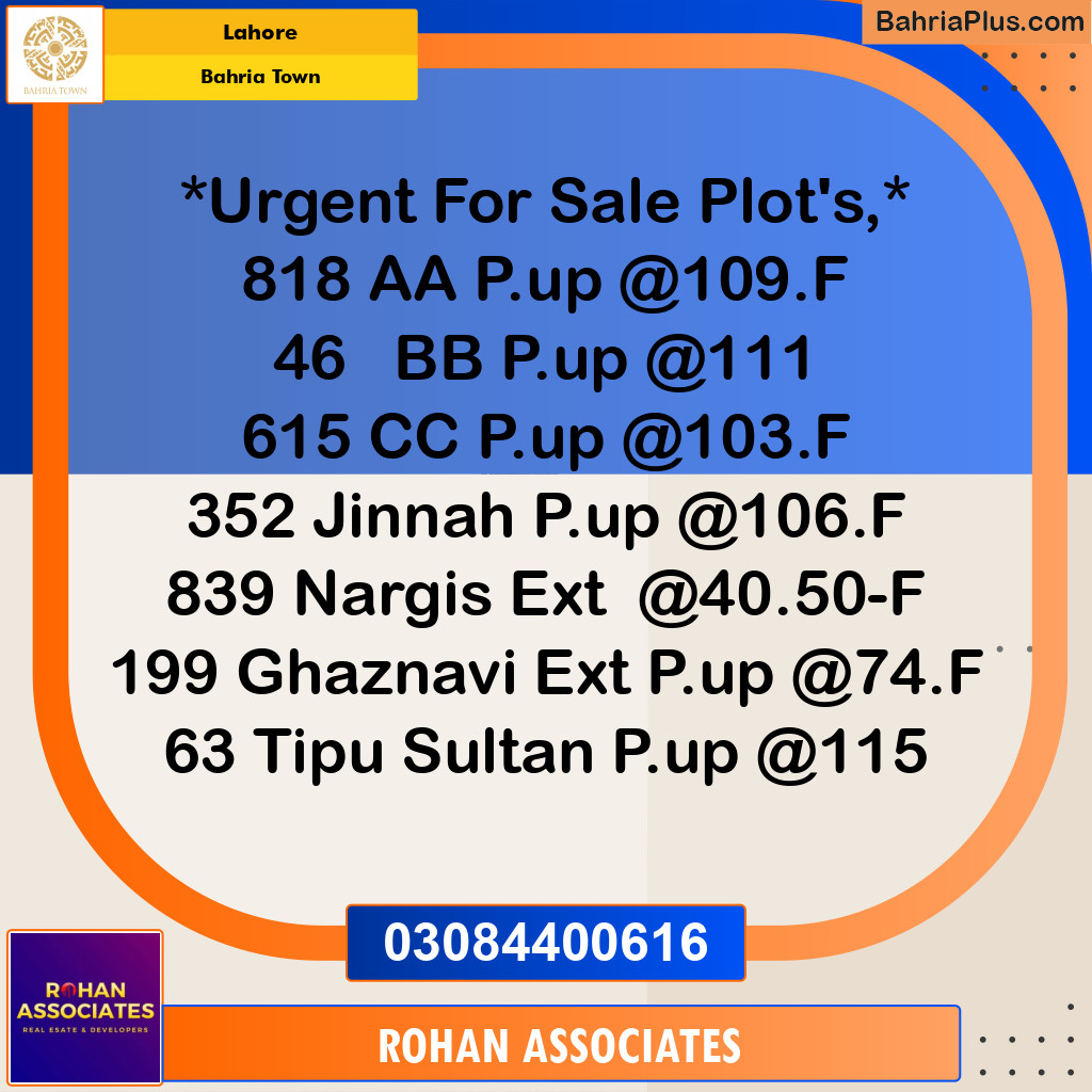 Residential Plot for Sale in Sector F - Tipu Sultan Block -  Bahria Town, Lahore - (BP-179109)