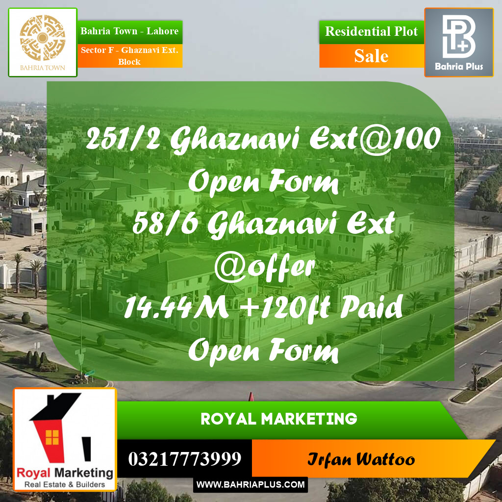 Residential Plot for Sale in Sector F - Ghaznavi Ext. Block -  Bahria Town, Lahore - (BP-179121)