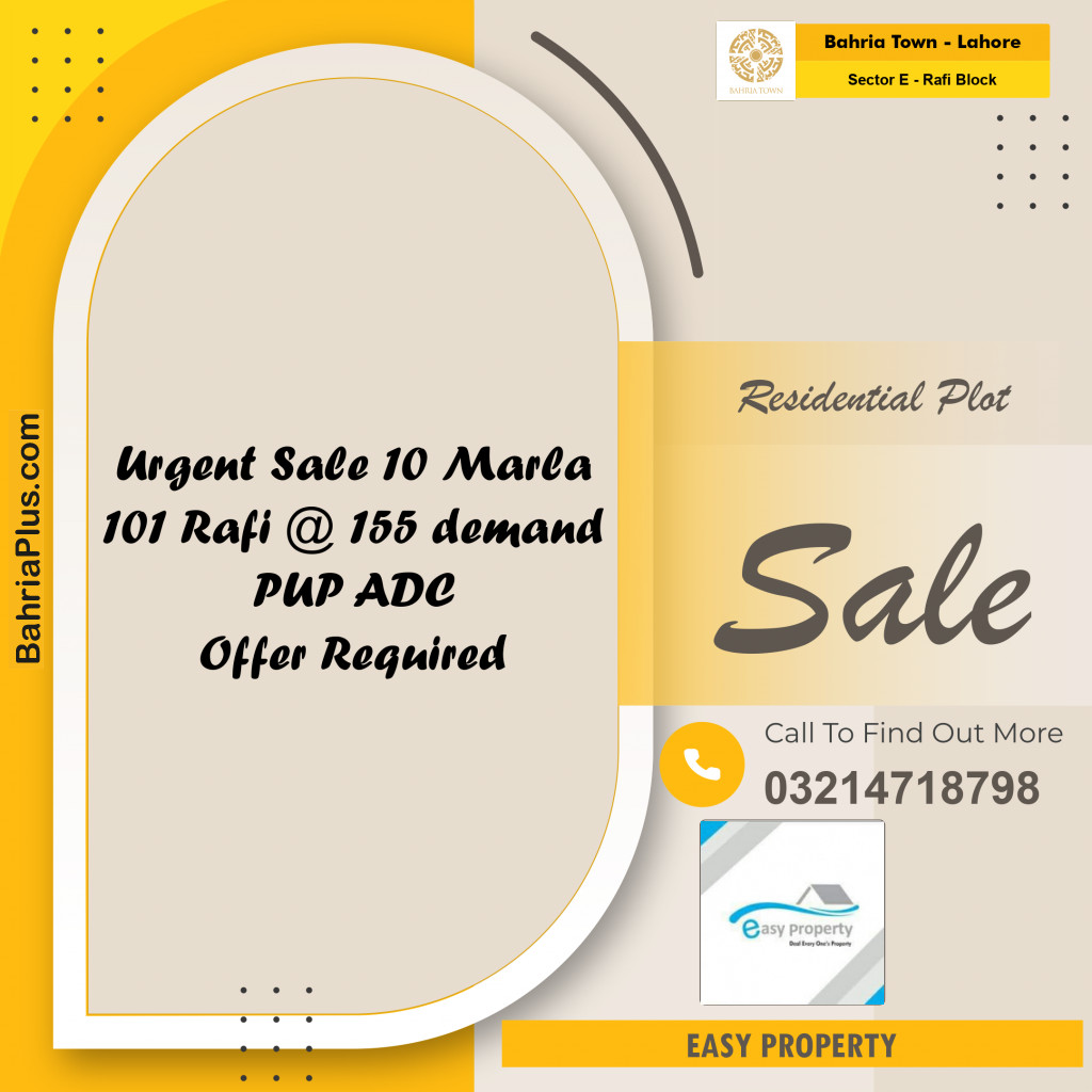 Residential Plot for Sale in Sector E - Rafi Block - Bahria Town, Lahore - (BP-179215)