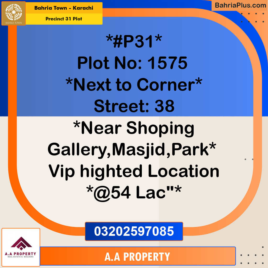 Residential Plot for Sale in Precinct 31 Plot -  Bahria Town, Karachi - (BP-179242)