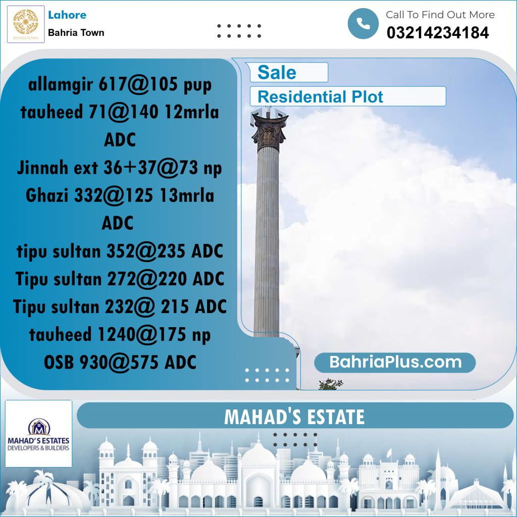 Residential Plot for Sale in Sector F - Alamgir Block - Bahria Town, Lahore - (BP-179318)